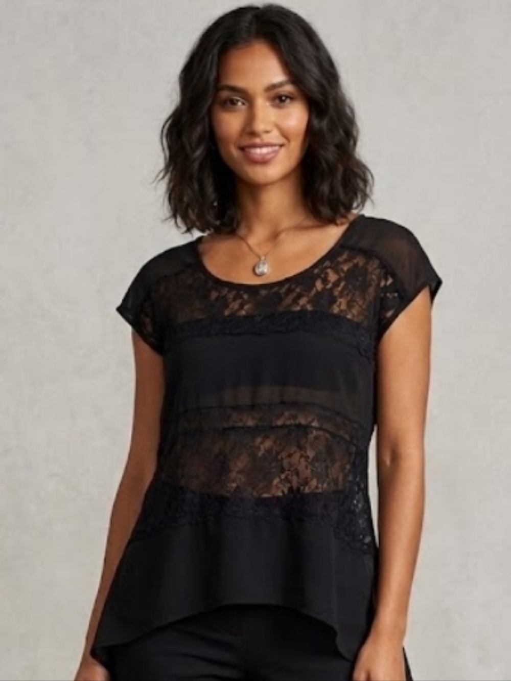 Studio Y Short Sleeve Sheer Black Lace Top Size‎ Medium